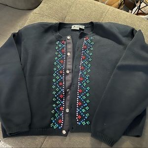 Vintage 90’s navy cotton embellished sweater with shoulder pads.